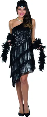 Produktbild von 20er Charleston Flapper Fransenkleid schwarz Karneval Damen Kostüm 44