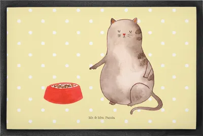 Produktbild von Mr. & Mrs. Panda Fußabstreifer Katze Fressen 50 x 75 cm - Gelb Pastell - Geschenk, Türvorleger, Schmutzmatte, Schmutzfangmatte, fußmatte, Schmutzfänger, Fussmatte