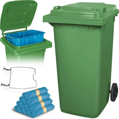 Produktbild von BRB 240 Liter Mülltonne grün mit Halter für Müllsäcke, inkl. 100 Müllsäcke