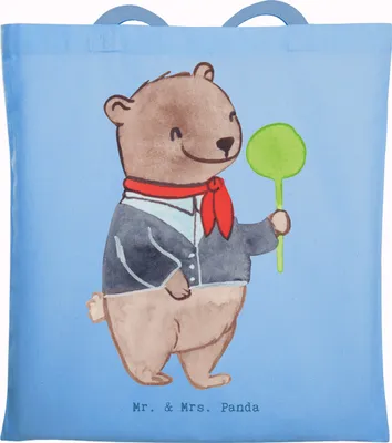 Produktbild von Mr. & Mrs. Panda Jutebeutel Zugbegleiterin Herz - Sky Blue - Geschenk, Laptoptasche, Einkaufstasche, Schultasche, totebag, Tote Bag