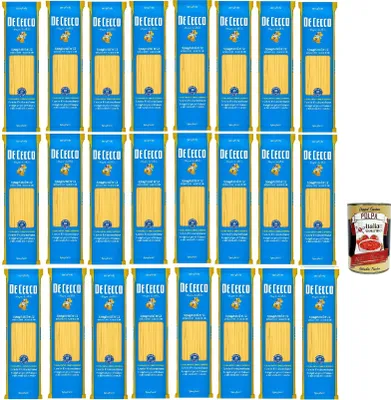 Produktbild von De Cecco Spaghetti Nr. 12, Hartweizenpasta 24 x 500 g - Bronze-Drahtziehen, langsam trocknend 18h, raue Textur - 12 min backen (al dente 10 min) -  Italy + Italian Gourmet Polpa 400g