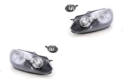 Zdjęcie produktu dla Zestaw reflektorów pasujący do VW Golf VI 5K1, numery części: AJ5 517 08-13, oraz reflektory przeciwmgielne, numery części: 5K1941005L, 5K1941005E, 5K1941005H, 5K1941005J, 5K1941005Q, 5K19410. (Typ żarówek: H7, H15)