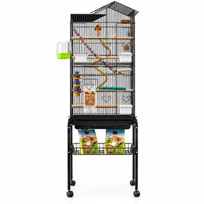 Obrázek produktu pro Velká voliéra na kolečkách pro papoušky, kanáry a exotické ptáky, kovová