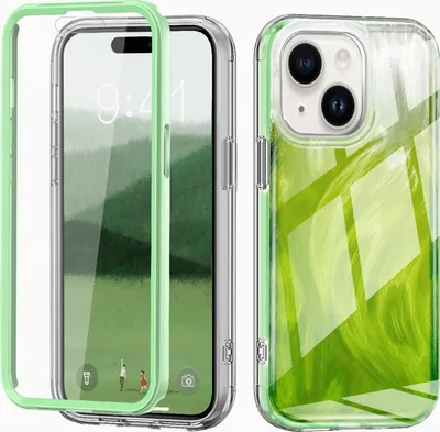 Produktbild von Für Apple iPhone 15 Feder Design Bumper Hybrid TPU PC Schutz Hülle Case Cover Grün