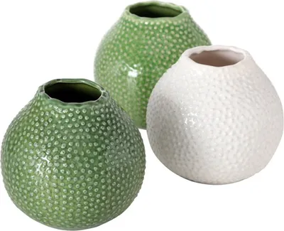 Produktbild von Deko Vasen 3er Set Grün und Weiß aus Keramik Tischdekoration Blumenvase Modernes Design