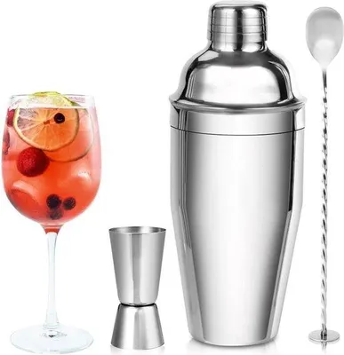 Produktbild von Famanu Cocktailset 750 ml Edelstahl - Professionelle Mixset mit Maßbecher und Barlepel