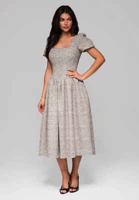 Produktbild von Ombre Midikleid mit Puffärmeln und eckigem Ausschnitt grau M