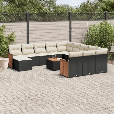 Produktbild von 13-tlg. Garten-Sofagarnitur mit Kissen Schwarz Poly Rattan 3260670