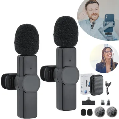 Produktbild von Lavalier Mikrofon Kabellos Kompatibel, Plug-Play Wireless Ansteckmikrofon, für Videoaufnahmen, Live-Dampf/Interview (2 Mics)