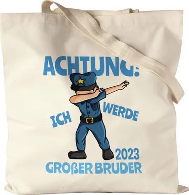 Produktbild von Ich Werde Großer Bruder 2023 Jutebeutel Stoffbeutel Canvas Ankündigung Schwangerschaft Polizist Dab Babynews