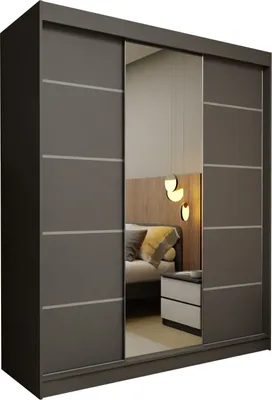 Produktbild von Masseno Schiebetürenschrank MIRELLA 180 cm Kleiderschrank Schlafzimmer Schrank 3-türig mit Spiegel Grau