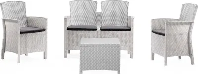 Immagine prodotto di Dmora set Salotto da Esterno Asiak Bianco, 4 Posti Antiurto, Waterproof, 100% Resina Riciclabile, Lavabile  Italy