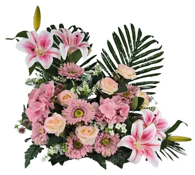 Kunstblumenarrangement rosa mit Lilien und Rosen 70x27x50 cm