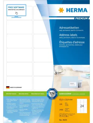 Obrázek produktu pro HERMA 4645, Bílá, Papír, Laserová/inkoustová tiskárna, Matný, Permanentní, Zaoblený obdélník