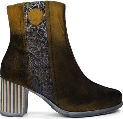 Produktbild von Stiefeletten Veloursleder Schwarz Dunkelgelb 7,5 cm Absatz Reißverschluss gemustert Modell 0615507007