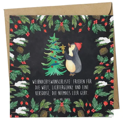 Produktbild von Mr. & Mrs. Panda Grußkarte Pinguin Weihnachtsbaum - Kreidetafel - Geschenk, Weihnachten, Winter, doppelkarte, anlasskarte, faltkarte, Klappkarte, Glückwunschkarte