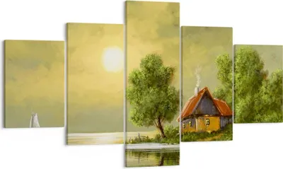 Produktbild von Bild auf Leinwand - Leinwandbild - Boot Wasser Hütte - 125x70cm - Wand Bild - Wanddeko - Wandbilder - Leinwanddruck - Bilder - Kunstdruck - Wanddekoration - Leinwand bilder - Wandkunst - EA125x70-3498