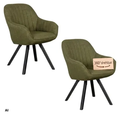 Produktbild von Esszimmerstuhl 2er Set Matera olivgrün mit Armlehnen & drehbarem Sitz 100%