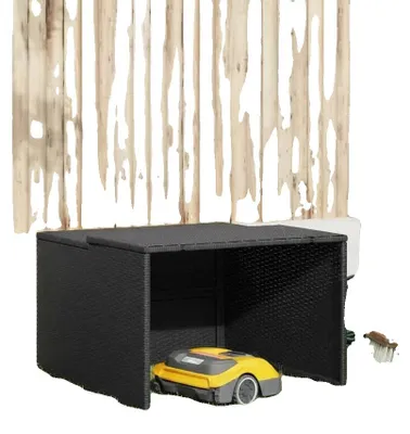 Obrázek produktu pro Přístřešek pro robotické sekačky, tkanina z pryskyřice odolná proti povětrnostním vlivům, 86 cm x 90 cm x 52/57 cm, vhodný pro většinu robotických sekaček, snadná montáž, robustní a stabilní konstrukce