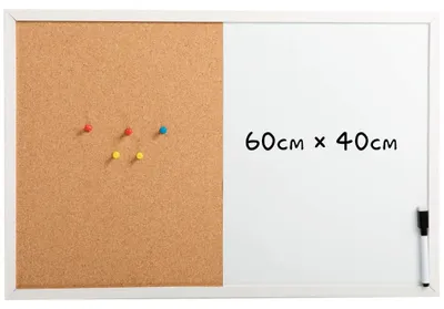 Produktbild von Kombinationstafel 60 x 40 cm: magnetische Whiteboard- und Korktafel mit weißem Holzrahmen