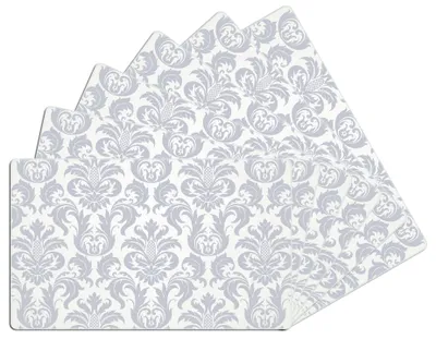 Produktbild von Wallario Frühstücksbrettchen 6er Set aus Glas, je 14 x 23 cm, mit rutschfesten Füßen, Motiv Königliche Schnörkelei in weiß und blaugrau