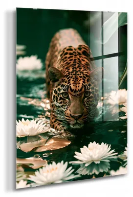 Productafbeelding van STYLER Glaswanddecoratie, 80x120 cm, "Silent Hunter", wildernis, natuurmotief, wanddecoratie, geschikt voor woonkamer, slaapkamer, hal, modern interieur