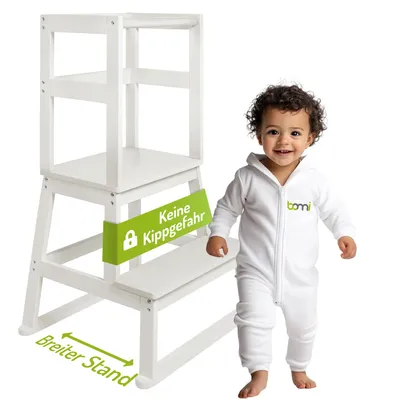 Produktbild von BOMI® Learning Tower für Baby & Kleinkinder | Trittschemel Kinderschemel aus Holz | Kinderhocker & Tritthocker | Steherhöhung als Kindermöbel | Schemel für die Küche oder als Badhocker | Lernturm Lerntower Lernstuhl in Weiß