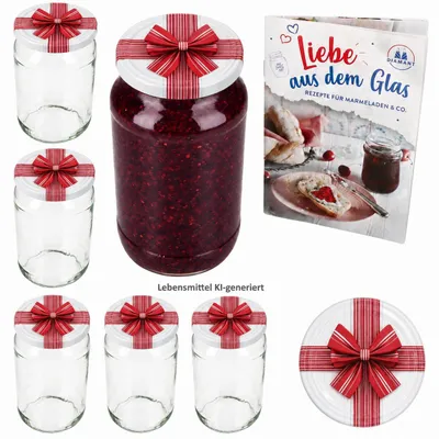 Produktbild von 6er Set Sturzglas 1062ml Einmachglas Geschenk Deckel Heft