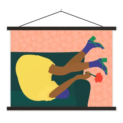 Produktbild von MuchoWow® Textilposter Frau - Blumen - Retro 150x113 cm mit schwarzem Rahmen - Wohnzimmer