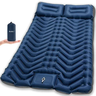 Productafbeelding van Camping luchtmatras, opblaasbaar matras, voor 2 personen, opblaasbare slaapmat voor buiten, met voetpompkussen, compact, ultralicht, waterdicht, slaap