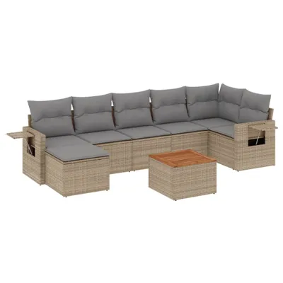 Produktbild von 8-tlg. Garten-Sofagarnitur mit Kissen Beige Poly Rattan