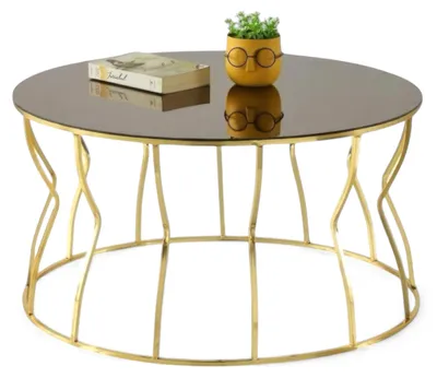 Image de Table de salon avec plateau en verre t piètement métallique artistique