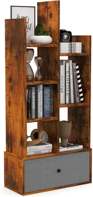 Produktbild von GOPLUS Bücherregal, Standregal mit Vliesschublade & Regalböden, Aufbewahrungregal für Wohnzimmer, Arbeitszimmer (Braun, 53 x 24 x 118 cm (L x B x H))