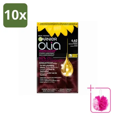 Productafbeelding van 10 x Garnier Olia 4.62 Permanente Haarkleuring - Donker granatrood - Zonder ammonia - Voordeelverpakking - 10 stuks