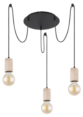 Produktbild von Hängeleuchte, 3-flammig, Holz, natur, schwarz, H 160 cm