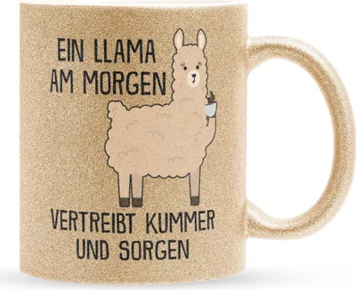 Produktbild von 22Feels Glitzertasse Gold Llama Süßes Tier Spruchtasse Wichteln Geschenk Arbeitskollege Büro Humor Secret Santa Witzig Kaffeetasse Männer Frauen Haferl Geburtstag Weihnachten Geschenkidee Bürotasse