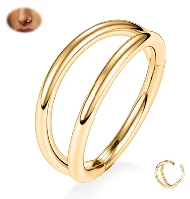 Produktbild von Titan-Nasenring mit doppelter Ringform, vergoldet, für Piercings