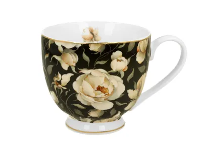 Produktbild von DUO GOLDEN LINE Becher mit Fuß 530 ml ENGLISH ROSES BLACK, New Bone China Porzellan