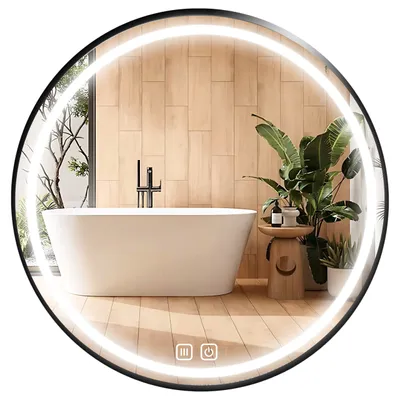 Zdjęcie produktu dla SAVE ®HOME Okrągłe lustro łazienkowe LED - 80 cm - PODŚWIETLANE - Z RAMĄ LOFT - 3 BARWY ŚWIATŁA - ŚCIEMNIALNE - BEZ PARY - DOTYKOWE - LUSTRO ŚCIENNE