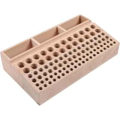 Produktbild von Lederhandwerk Werkzeug-Organizer - Tischständer - Mit 98 Löchern - Holz - Schlitze für Ahlen, Nadeln, Pinsel - Größe 27×15×5,4 cm - Schwarz
