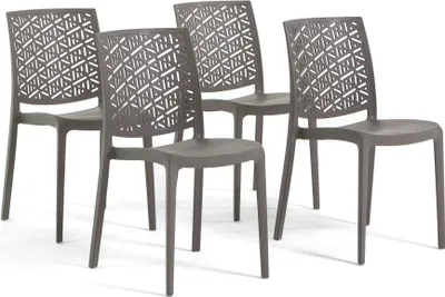 Immagine prodotto di set di 4 sedie impilabili in polipropilene con fibra di vetro per uso esterno e giardino, bar e ristorante, cucina design moderno - ZORA - Tortora