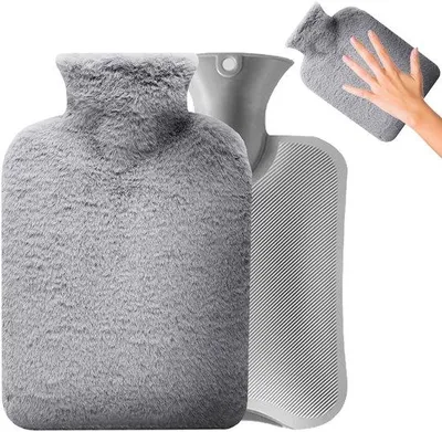 Productafbeelding van Warmwaterkruik, warmwaterkruik met hoes, 2 liter warmwaterkruik van pluche, voor verlichting van nek-, schouder-, rug- en heupklachten, menstruatiepijn, grijs