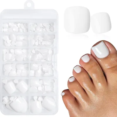 Image de 168 pcs. Faux ongles blancs Press on Ongles courts Carré avec étiquettes adhésives
