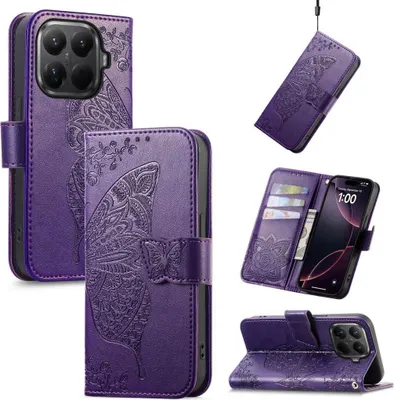 Produktbild von Kunstleder Hülle für Xiaomi 15T Pro mit Kartenfach & Standfunktion Design Lila