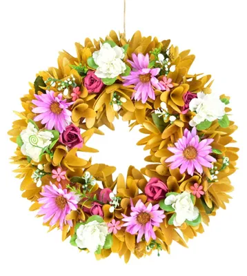 Produktbild von Kranz aus Holzschalen mit helllila Blüten, Durchmesser 30 cm