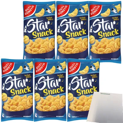 Produktbild von Gut & Günstig Star Snack knuspriger Kartoffelsnack herzhaft gewürzt 6er Pack (6x100g Packung) + usy Block