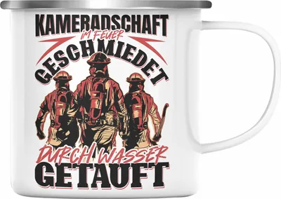 Produktbild von Trendation - Feuerwehr Emaille Tasse Geschenke Zubehör Lustig Einsatz Geburtstag Spruch Durch Wasser Getauft (Silber)
