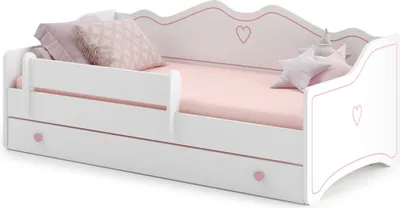 Produktbild von Mädchenbett Kinderbett Jugendbett 80x160 mit Matratze Rausfallschutz & Schublade | Prinzessin Kinder Sofa Couch Bett umbaubar weiß rosa