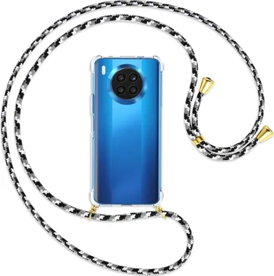 Produktbild von Handykette Backcover-Schutzhülle mit Band (Metall goldfarben) für Huawei nova 8i / Honor 50 Lite - schwarz/grau/weiß