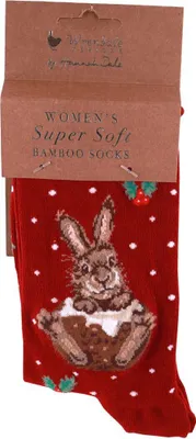 Produktbild von Wrendale Designs Damen Socken Weihnachts-Hase 'Little Pudding'